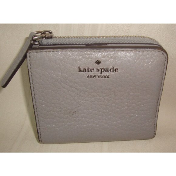 Kate Spade New York Gray Leather Small Zip Around Wallet, Card Holder - Picture 1 of 6